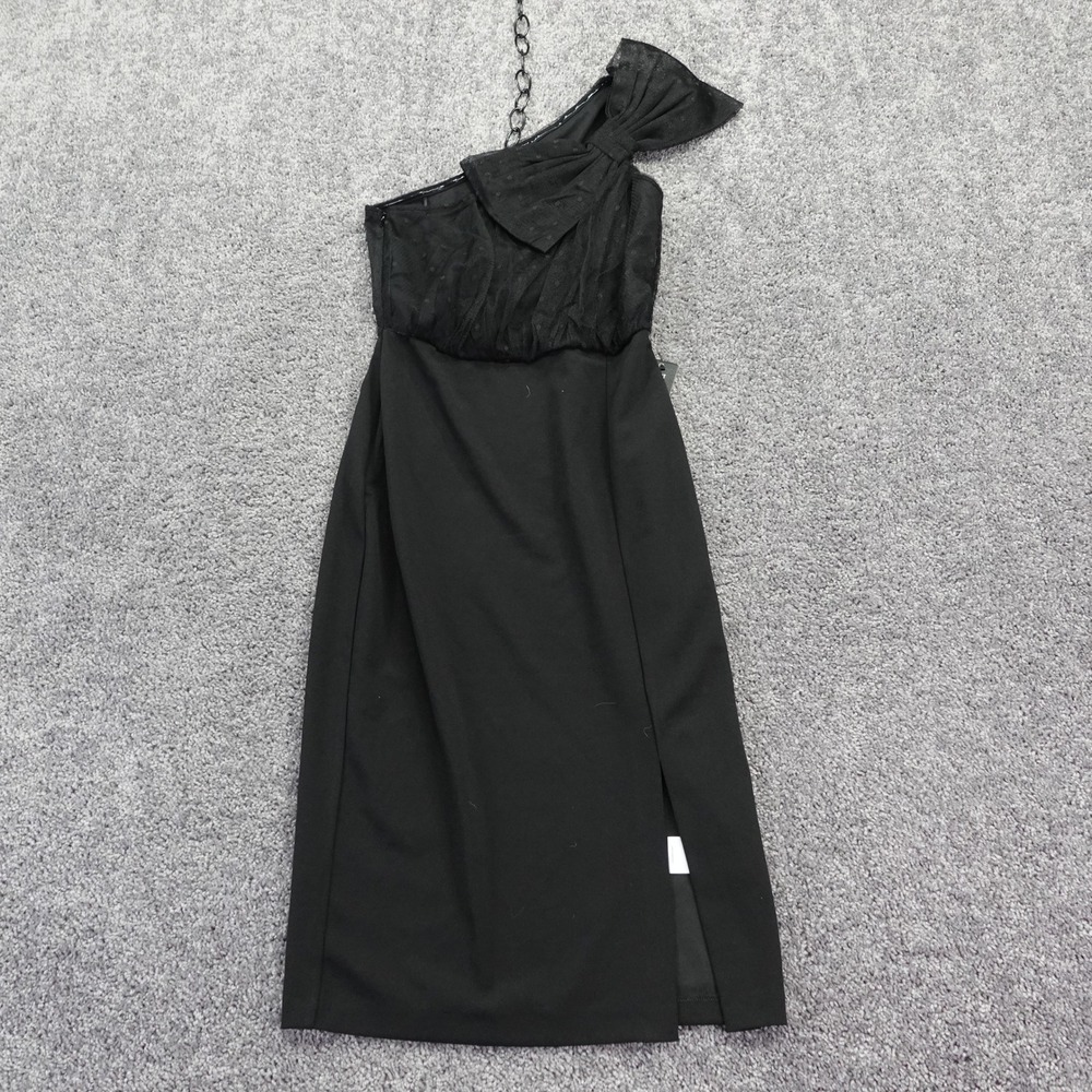 Express One Shoulder Dress Womens Small Black Bow Mesh Bodice Cocktail Party New